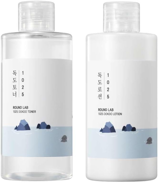 Round LAB 1025 Dokdo Toner + Dokdo Lotion Set | Gentle Exfoliating Dead Skin Cells Without Irritation, Hydrating, Watery Type Toner, Lotion, for Sensitive Skin (6.76fl.oz)