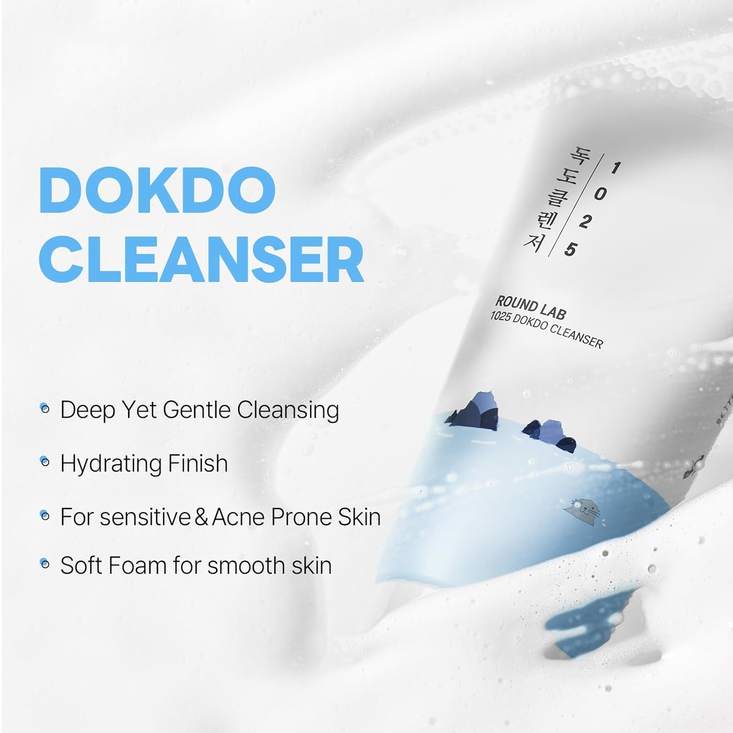 ROUND LAB 1025 Dokdo Cleanser 10.14 Fl Oz, Low pH Facial Cleanser for Sensitive Skin, Rich Soft Bubbles for Deep Cleansing and Makeup Removal, Hydrating Face Wash with Deep Sea Water, Korean Skin Care