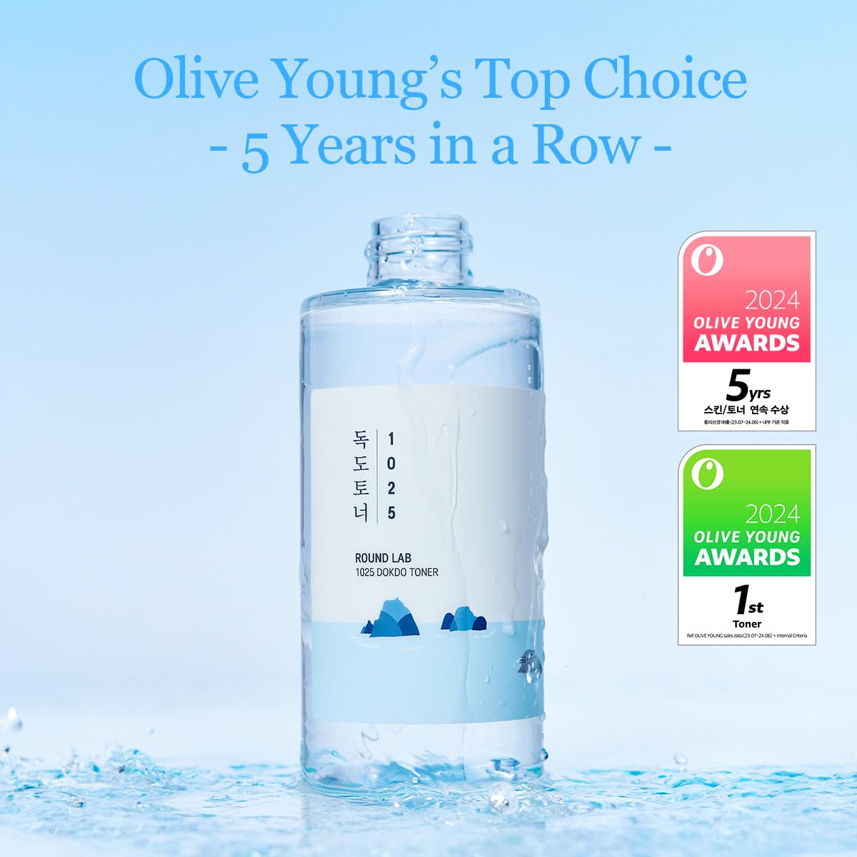 ROUND LAB 1025 Dokdo Toner 6.76 Fl Oz, Oil Control and Reduces Excess Sebum, Gentle Exfoliating Facial Toner, Deep Sea Water for Moisturization, Soft Finish Without Stickiness, Korean Skin Care