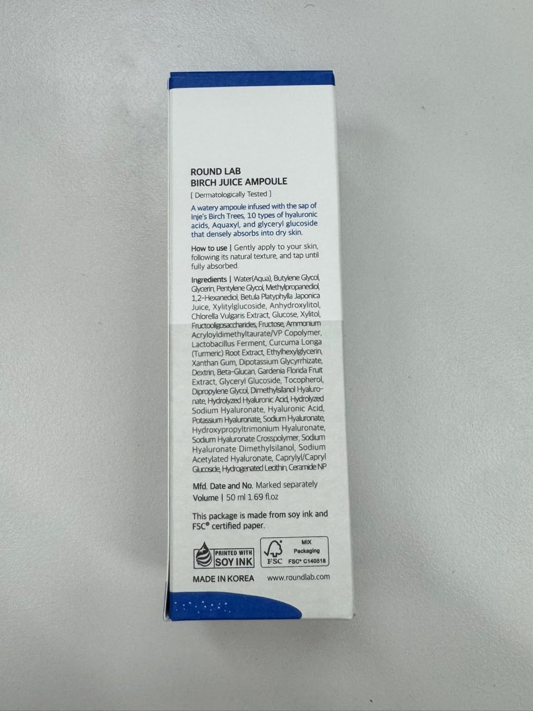 ROUND LAB Birch Juice Moisturizing Ampoule 1.69 Fl Oz, 7-Second Hydration Absorption, 72-hour long-lasting moisture, Watery Texture for Layering, Face Moisturizer for Sensitive Skin, Korean Skincare