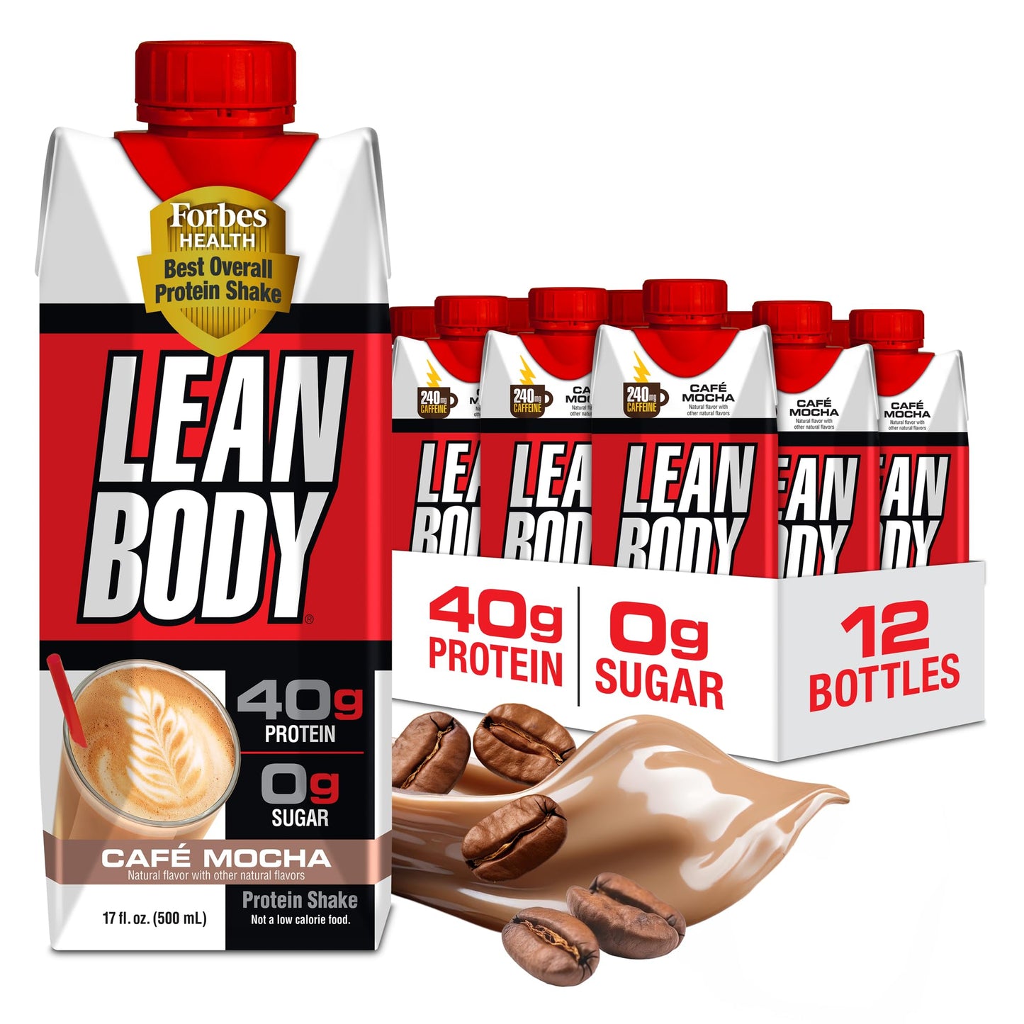 Lean Body Ready-to-Drink Salted Caramel Protein Shake, 40g Protein, Whey Blend, 0 Sugar, Gluten Free, 22 Vitamins & Minerals, 17 Fl Oz (Pack of 12)