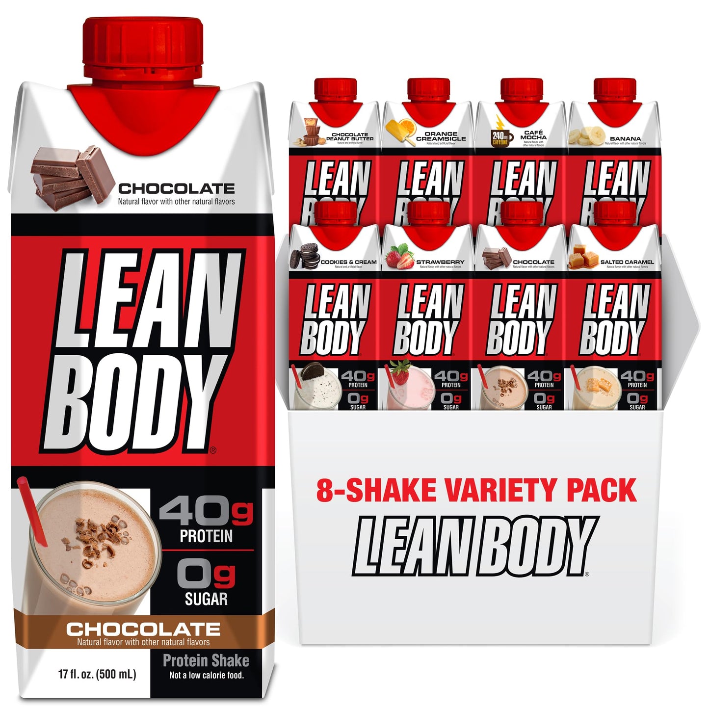 Lean Body Ready-to-Drink Salted Caramel Protein Shake, 40g Protein, Whey Blend, 0 Sugar, Gluten Free, 22 Vitamins & Minerals, 17 Fl Oz (Pack of 12)