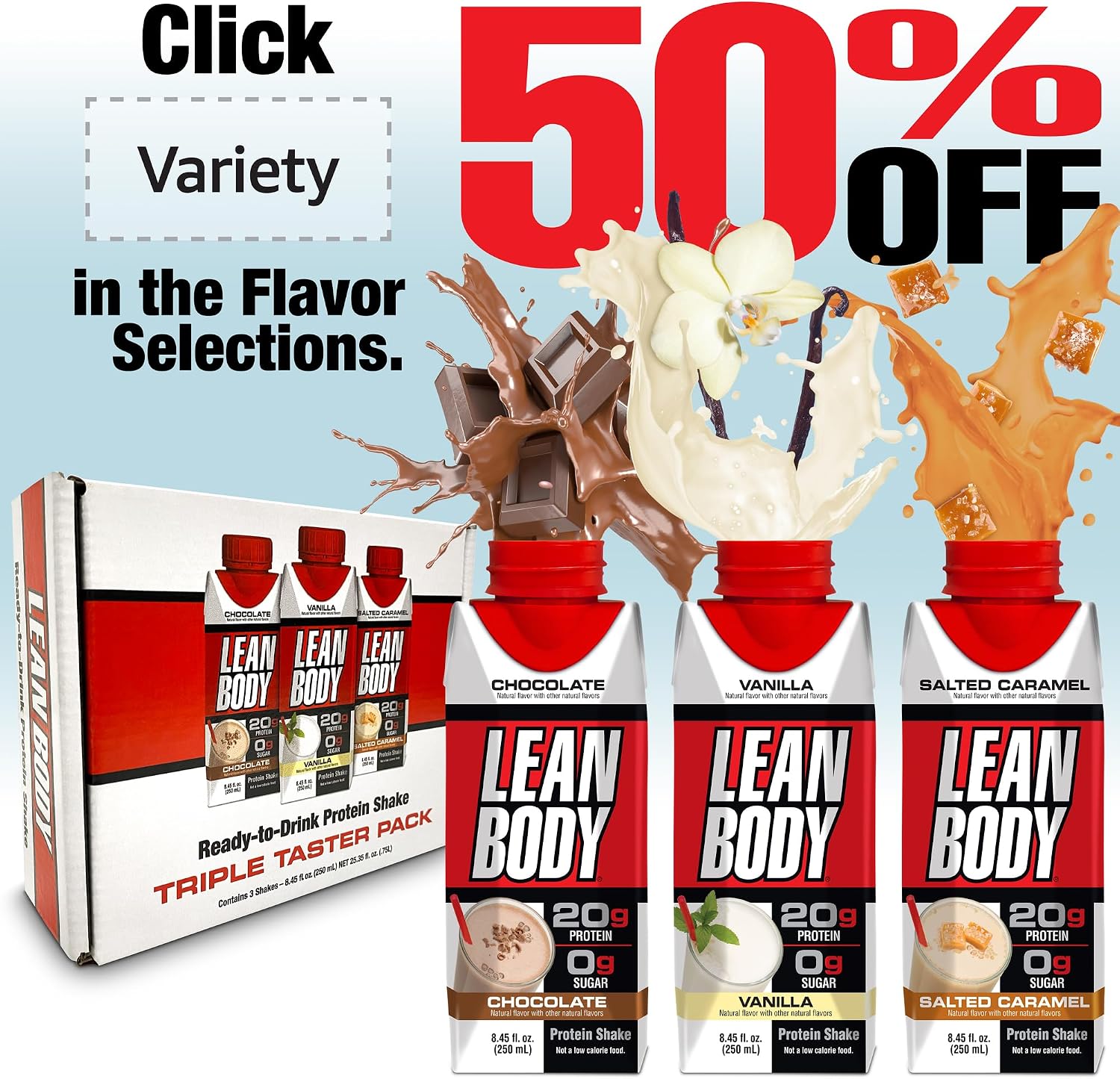 Lean Body Ready-to-Drink Salted Caramel Protein Shake, 40g Protein, Whey Blend, 0 Sugar, Gluten Free, 22 Vitamins & Minerals, 17 Fl Oz (Pack of 12)
