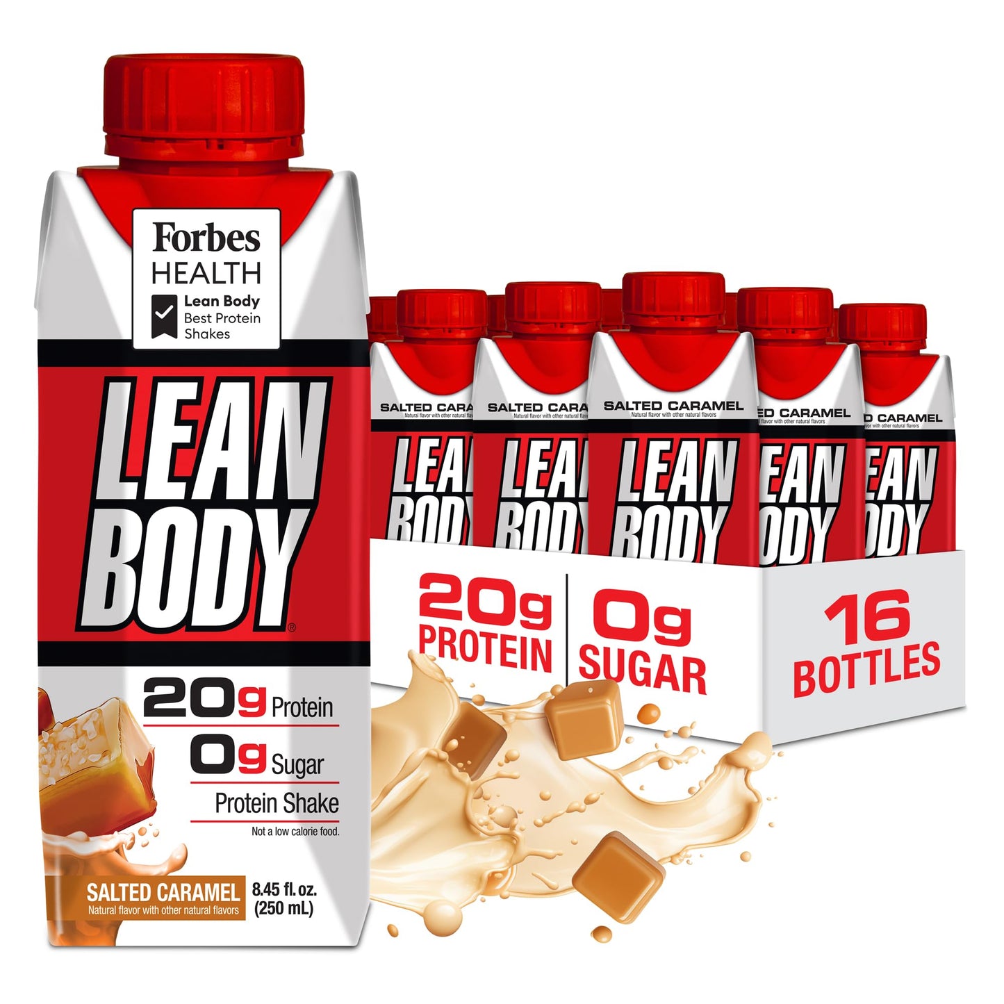 Lean Body Ready-to-Drink Salted Caramel Protein Shake, 40g Protein, Whey Blend, 0 Sugar, Gluten Free, 22 Vitamins & Minerals, 17 Fl Oz (Pack of 12)